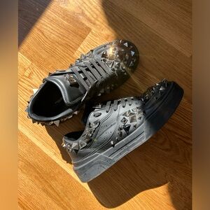 Men’s Dolce & Gabbana Black Leather Sneaker with Crystal and Metal Pieces